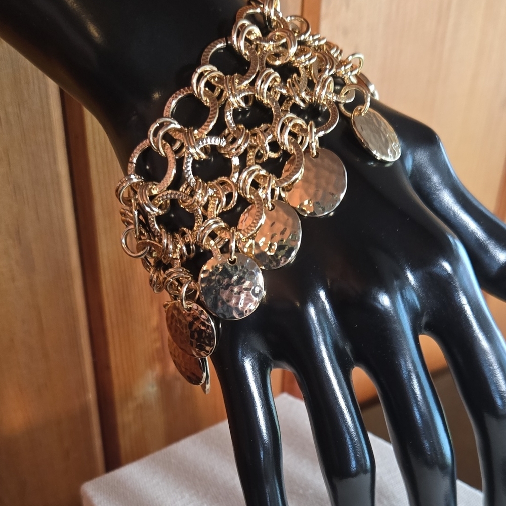 Chain Link Bracelet With Hammered Disc Charms